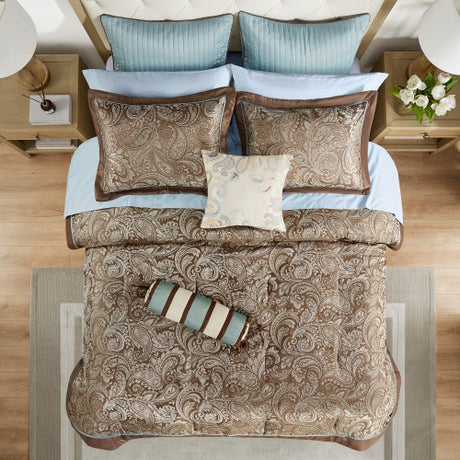 12 Piece Comforter Set With Cotton Bed Sheets Blue Brown Full Shopway.