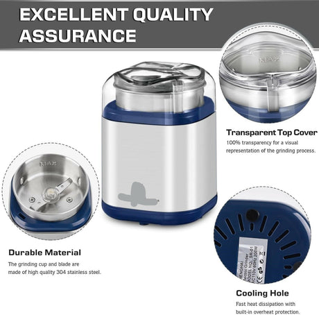 Electric Grinder For Herb,pice,Pollen And Coffee Fast Grinding For Flower Buds,Dry Spices,And Herbs Compact Size  Silver Shopway.