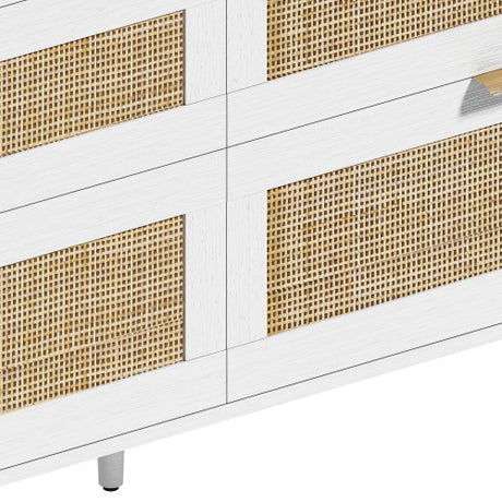 Rattan Dresser With Drawers, 6 Drawer Dresser For Bedroom, Clothes Storage Cabinet For Bedroom, Metal Handle&Wood Legs For Hallway, Living Room, Bedroom,White Shopway.