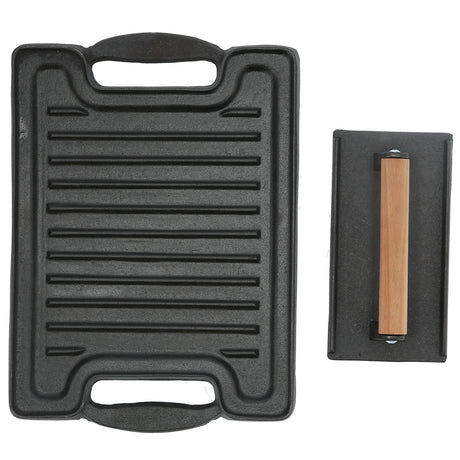 Cast Iron DoubleSided Grill Steak Griddle Plate with Rectangular Grill Press Barbecue Tool Shopway.