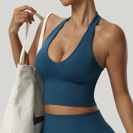 Women's Yoga Seamless Bra Fitness Sports Halter Cropped Top Back Shopway.