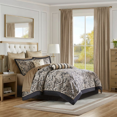 12 Piece Comforter Set With Cotton Bed Sheets Black Full Shopway.