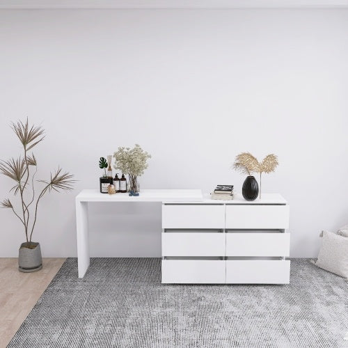 Extended Desktop With 6 Drawers And White Dressing Table Shopway.
