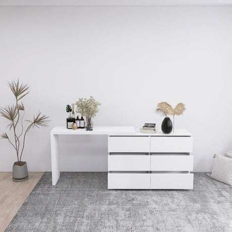 Extended Desktop With 6 Drawers And White Dressing Table Shopway.