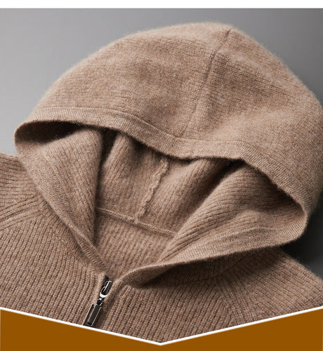 Fall Winter Men Woolen Sweater Young And Middle-aged Casual Hooded Zipper Cardigan Pure Wool Sportswear Shopway.