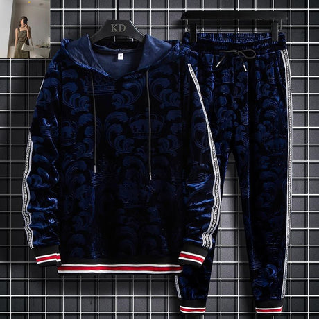 Two-piece hooded sweater gold velvet suit Shopway.