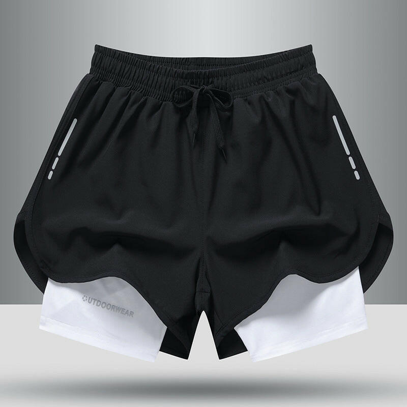 Men's Drawstring Sports Shorts Double Layer Quick Dry High Elasticity Activewear Pants - Shopway