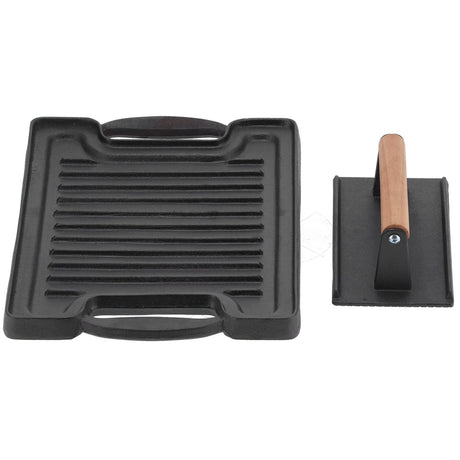 Cast Iron DoubleSided Grill Steak Griddle Plate with Rectangular Grill Press Barbecue Tool Shopway.