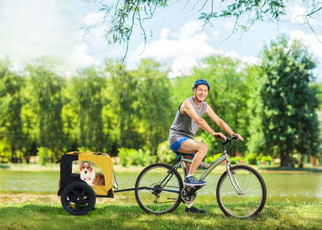 Yellow Outdoor Heavy Duty Foldable Practical Pet Stroller Dog Carrier With Bicycle Trailer Shopway.