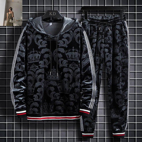 Two-piece hooded sweater gold velvet suit Shopway.
