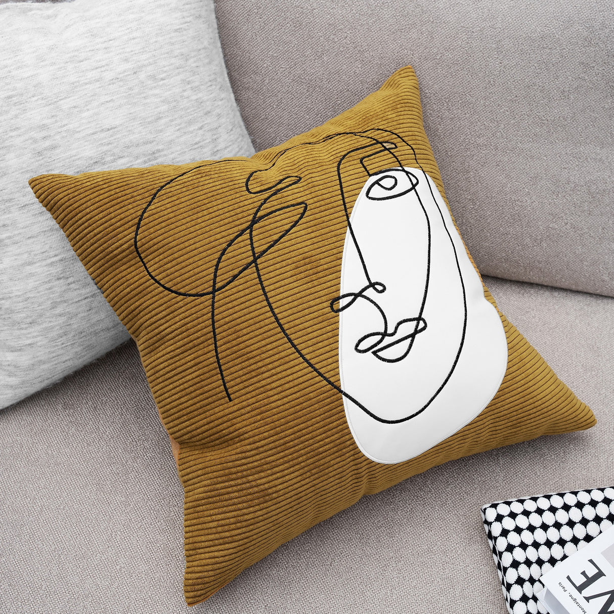 Nordic Modern Corduroy Embroidered Throw Pillow Shopway.