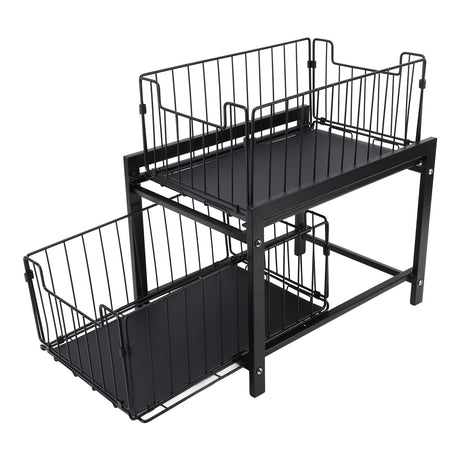 Under Sink Organizer Iron 2 Tier Pull Out Spice Rack Countertop Storage Shelf for Kitchen Bathroom Cabinet Shopway.