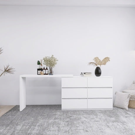 Extended Desktop With 6 Drawers And White Dressing Table Shopway.
