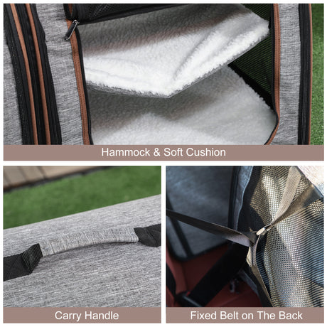 Portable Soft-sided Pet Cat Carrier With Divider, Two Compartments, Padded And Storage Bag, Grey Shopway.