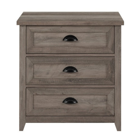 Transitional Farmhouse Framed 3-Drawer Nightstand With Cup Handles - Grey Wash Shopway.