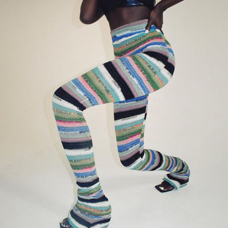 Fashion Striped Pile Pants Women's Knitting Trousers Shopway.