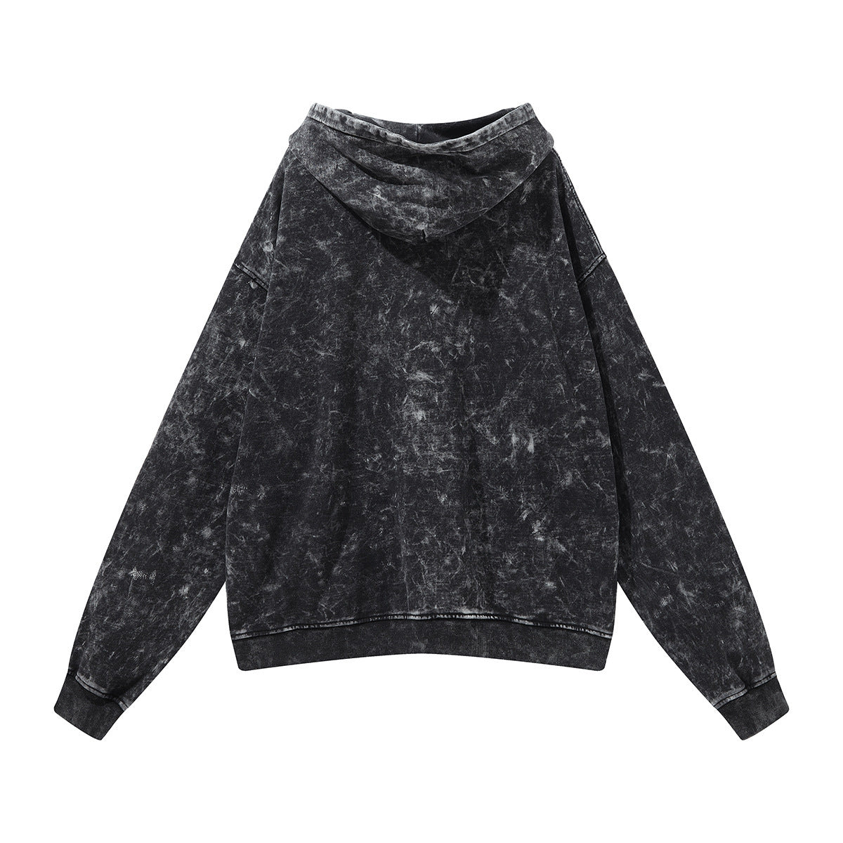 Retro Heavy Washed Distressed Black Men's Loose Hooded Cardigan Sweater Jacket Shopway.