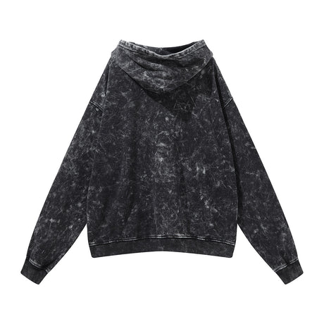 Retro Heavy Washed Distressed Black Men's Loose Hooded Cardigan Sweater Jacket Shopway.