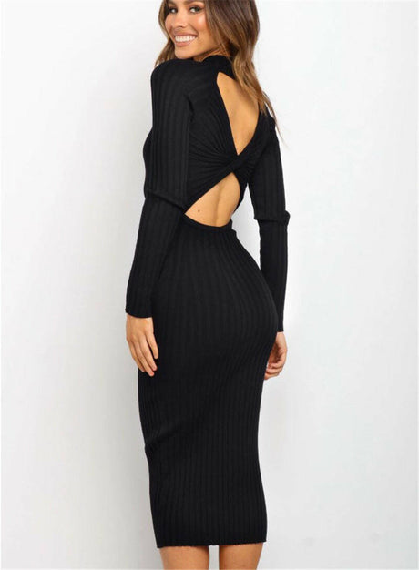 New Style Backless Bow Tight Ladies Sweater Dresses Suits Shopway.