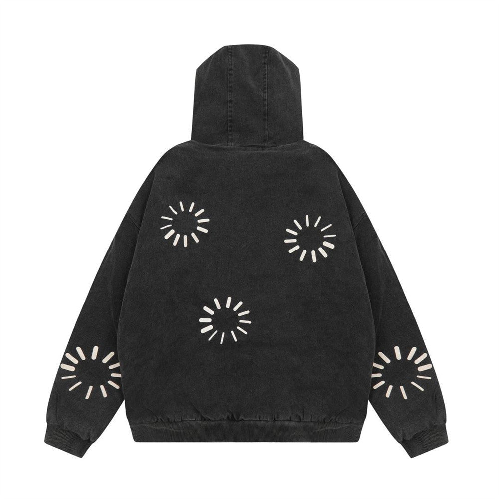 Washed And Worn Letter Printed Full-zip Cardigan Sweater Shopway.