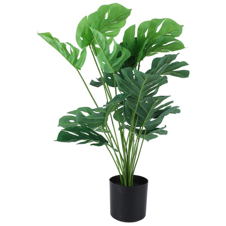 Artificial Monstera Deliciosa Plant 80cm 18 Leaves Plastic Lifelike Decorative Fake Potted Plant for Indoor Outdoor Shopway.