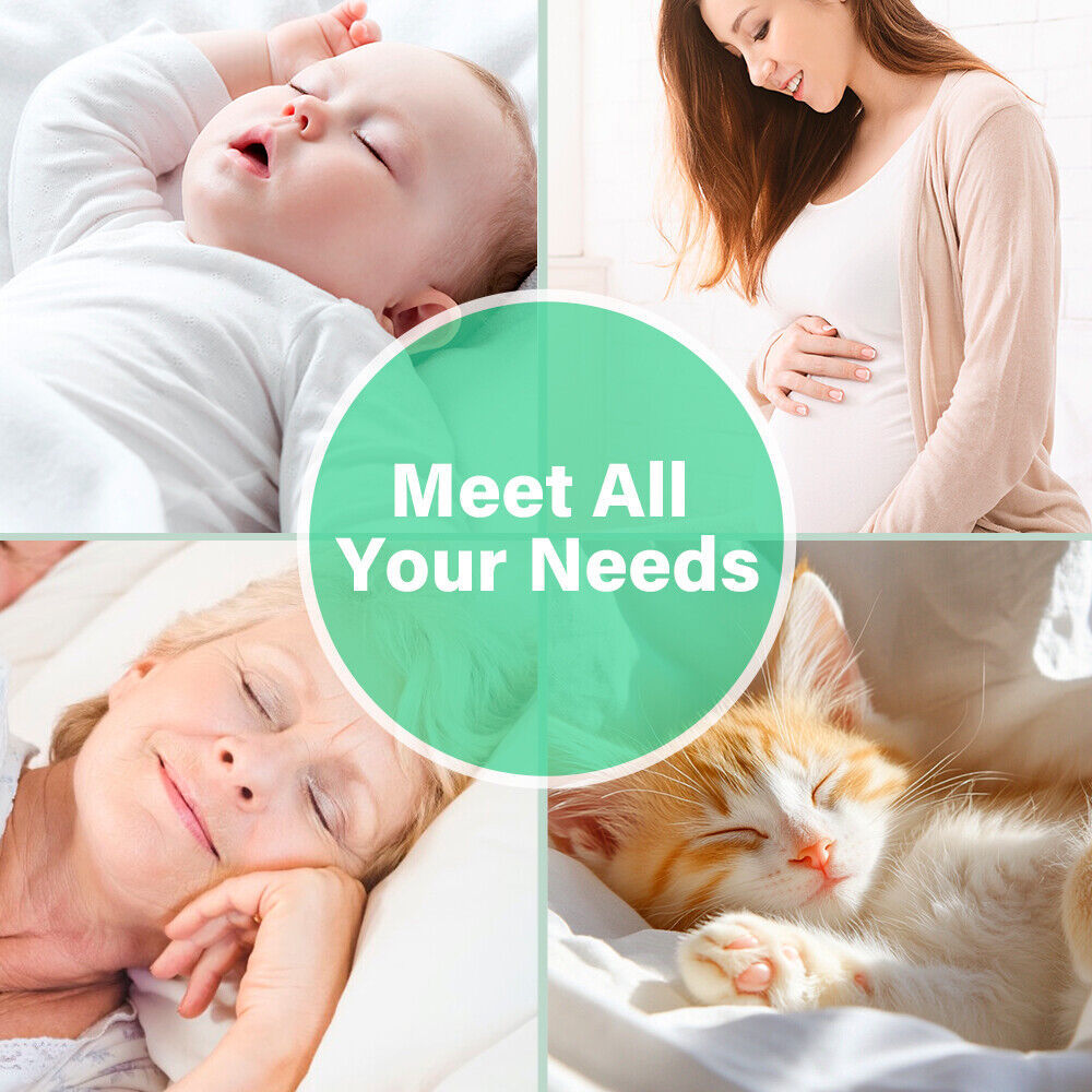 Collage featuring baby, pregnant woman, elderly person, and kitten sleeping with text 'Meet All Your Needs' highlighting comfort.