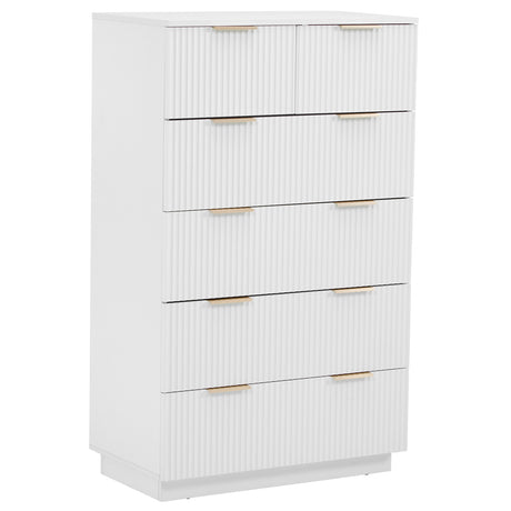 White P2 Density Board, Corrugated Surface, Five Layers And Six Drawers, Chest Of Drawers Shopway.