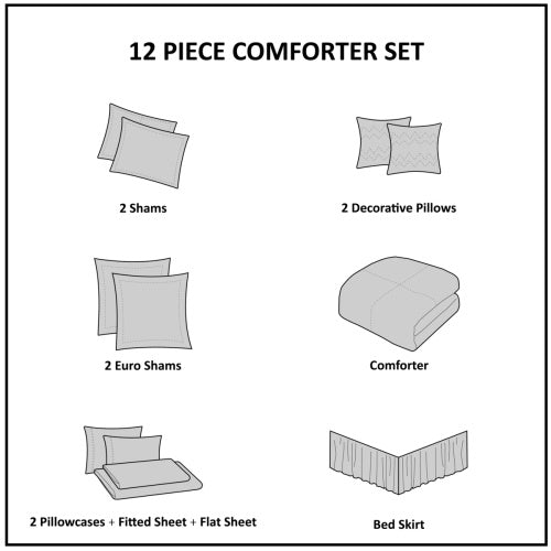 12 Piece Comforter Set With Cotton Bed Sheets Silver Queen Shopway.