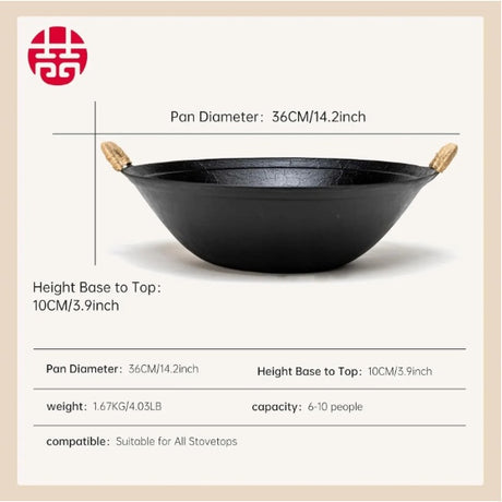 WANGYUANJI 14.2 Handmade Wok, Cast Iron Wok Pan, Large Flat Bottom Wok Stir With Dual Handle And Wooden Lid, Suitable For All Cooktops, Uncoated Chinese Traditional Wok, Ban Sale On Amazon Shopway.