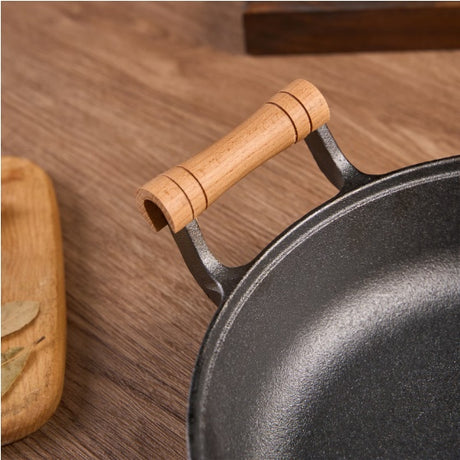 WANGYUANJI 11.8 Pancake Griddle With Wooden Handle, Cast Iron Skillet, Uncoated Pan For Home, Thickened Non-Stick Skillet, Multi-Purpose Skillet With Wire Balls Shopway.
