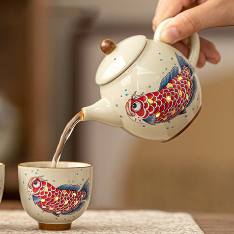 Grass Ash Arowana Teapot Ceramic Household Tea Set Shopway.