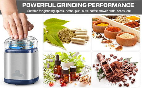 Electric Grinder For Herb,pice,Pollen And Coffee Fast Grinding For Flower Buds,Dry Spices,And Herbs Compact Size  Silver Shopway.