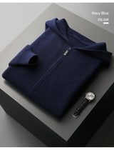 Fall Winter Men Woolen Sweater Young And Middle-aged Casual Hooded Zipper Cardigan Pure Wool Sportswear Shopway.