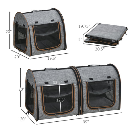 Portable Soft-sided Pet Cat Carrier With Divider, Two Compartments, Padded And Storage Bag, Grey Shopway.