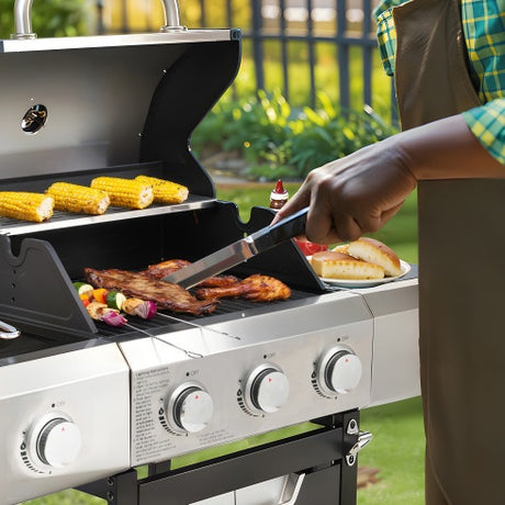 Propane Grill 3 Burner Barbecue Grill Stainless Steel Gas Grill With Side Burner And Cover For Outdoor BBQ, Camping Shopway.