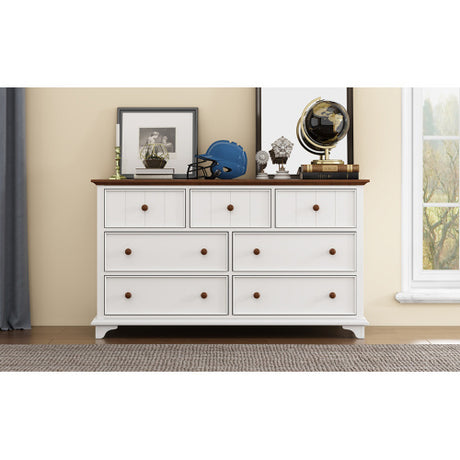 Wooden Captain Seven-Drawer Dresser For Bedroom, Living Room, Kids' Room, White Walnut Shopway.