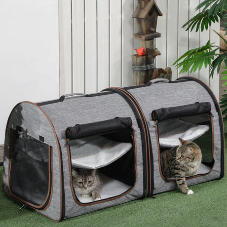 Portable Soft-sided Pet Cat Carrier With Divider, Two Compartments, Padded And Storage Bag, Grey Shopway.