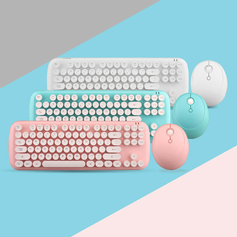 Wireless Keyboard And Mouse Set Girls Color Retro - Shopway
