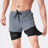 Men's Drawstring Sports Shorts Double Layer Quick Dry High Elasticity Activewear Pants - Shopway