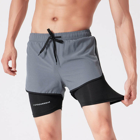 Men's Drawstring Sports Shorts Double Layer Quick Dry High Elasticity Activewear Pants - Shopway