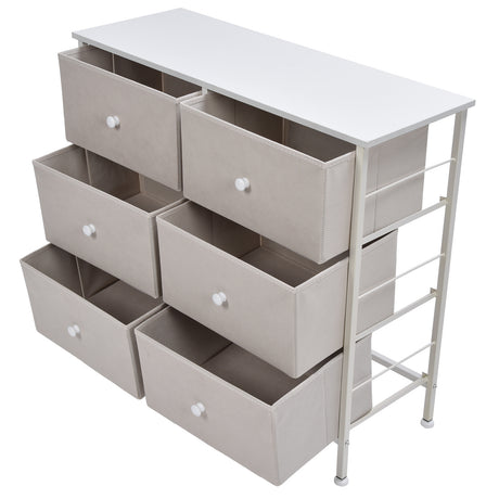 3Tier 6 Drawers Chest NonWoven Fabric Storage Cabinet Unit with Handles Home Bedroom Furniture White Shopway.