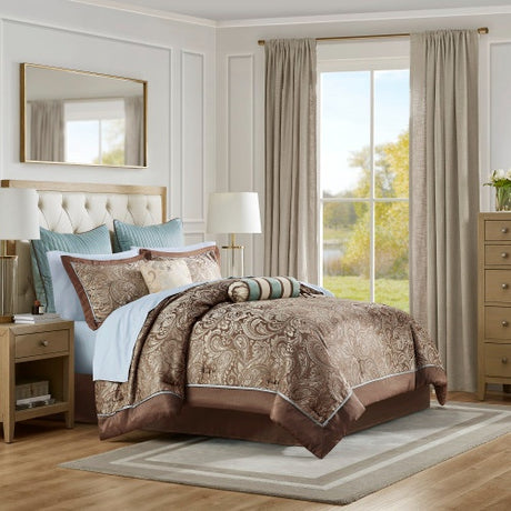 12 Piece Comforter Set With Cotton Bed Sheets Blue Brown Full Shopway.