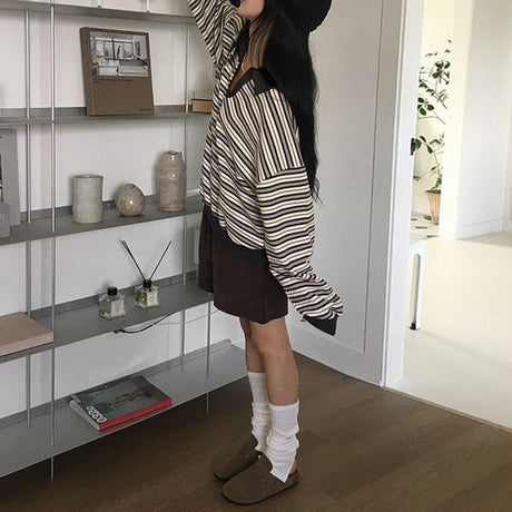 Lazy Contrast Color Outerwear Outerwear Long-sleeved Tops Shopway.