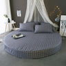 Gray checkered round bedspread for hotel beds, featuring a simple style, twill cotton weave, by Shopway. Size: 200cm x 200cm.