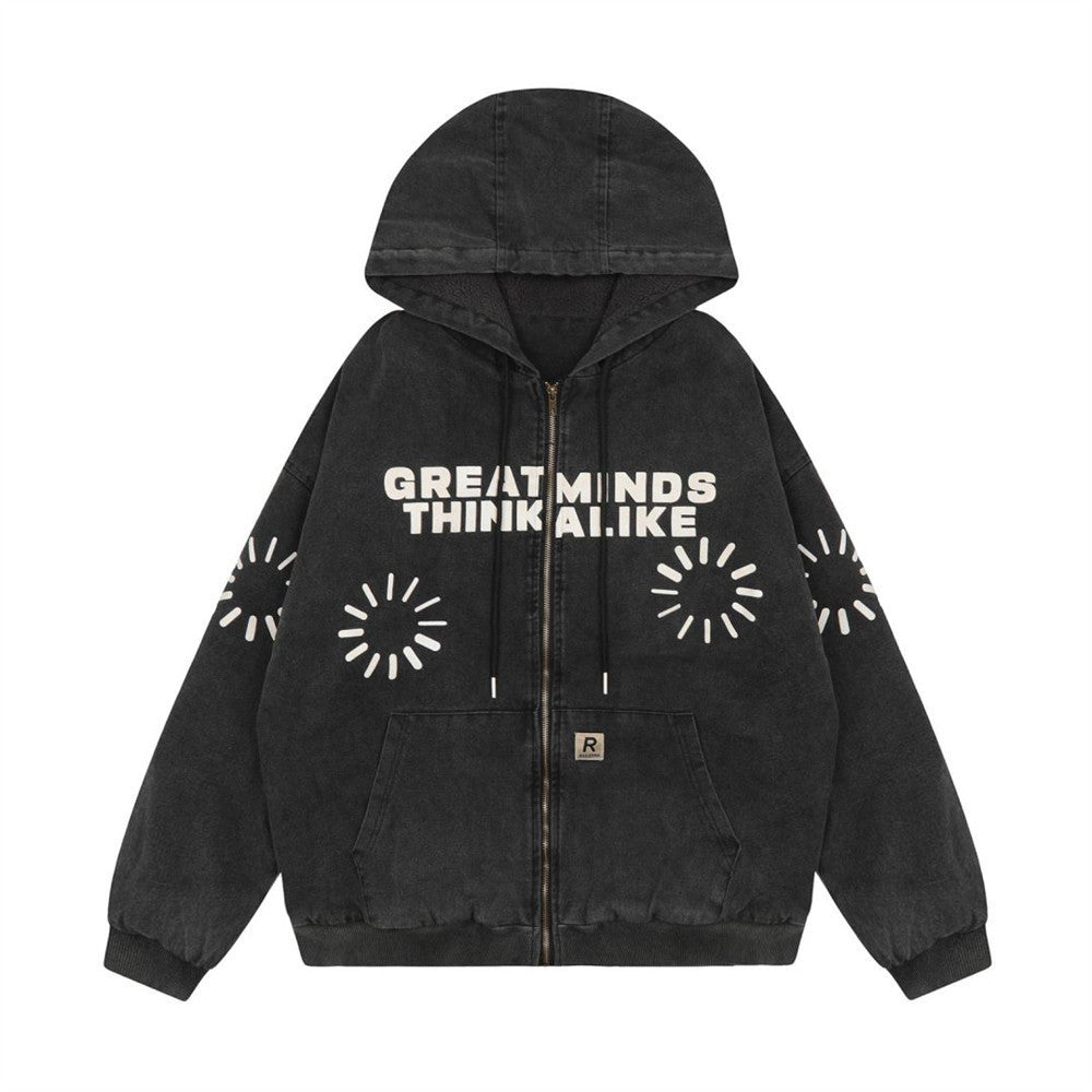 Washed And Worn Letter Printed Full-zip Cardigan Sweater Shopway.