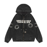 Washed And Worn Letter Printed Full-zip Cardigan Sweater Shopway.