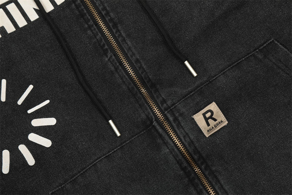 Washed And Worn Letter Printed Full-zip Cardigan Sweater Shopway.