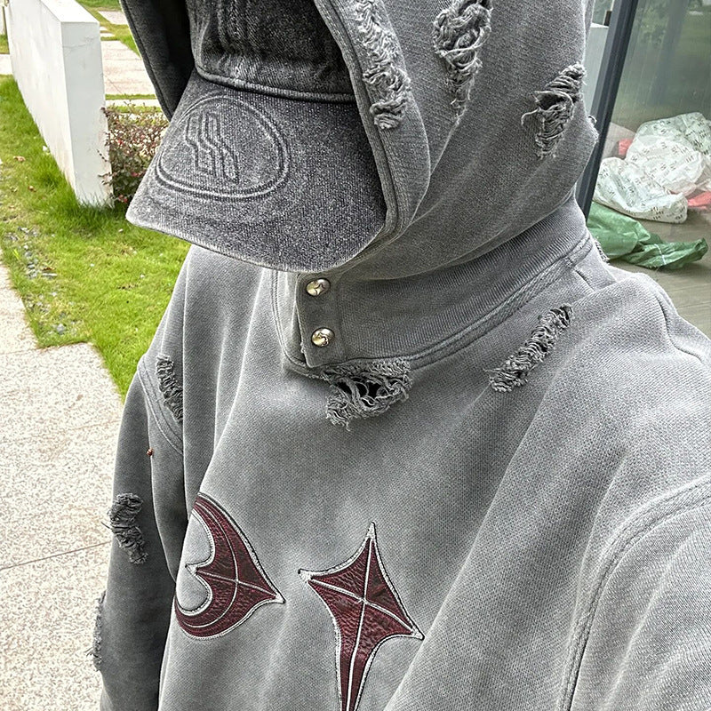 Heavy Washed And Worn Destroyed Casual Hooded Sweater Shopway.