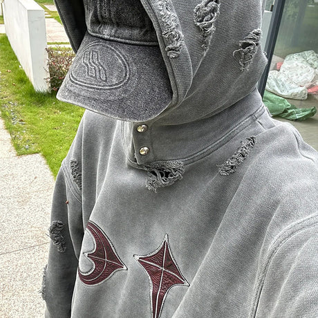 Heavy Washed And Worn Destroyed Casual Hooded Sweater Shopway.