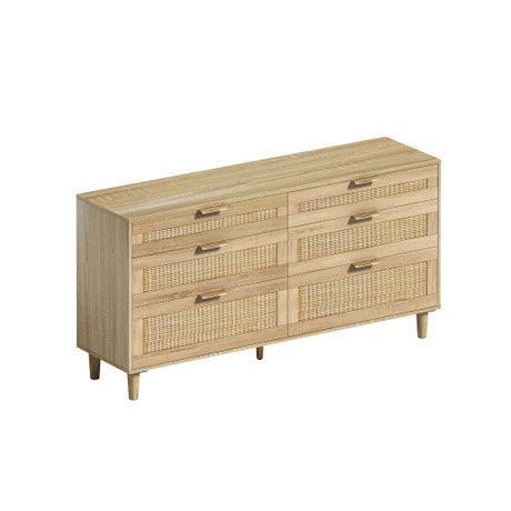 Rattan Dresser With Drawers, 6 Drawer Dresser For Bedroom, Clothes Storage Cabinet For Bedroom, Metal Handle&Wood Legs For Hallway, Living Room, Bedroom,Natural Shopway.